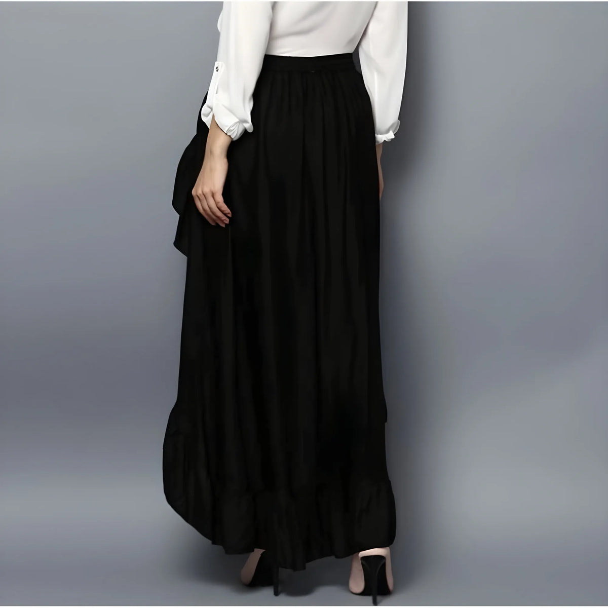 Women's Rayon Ruffled Elasticated Skirt (black) | Women Signature Collection