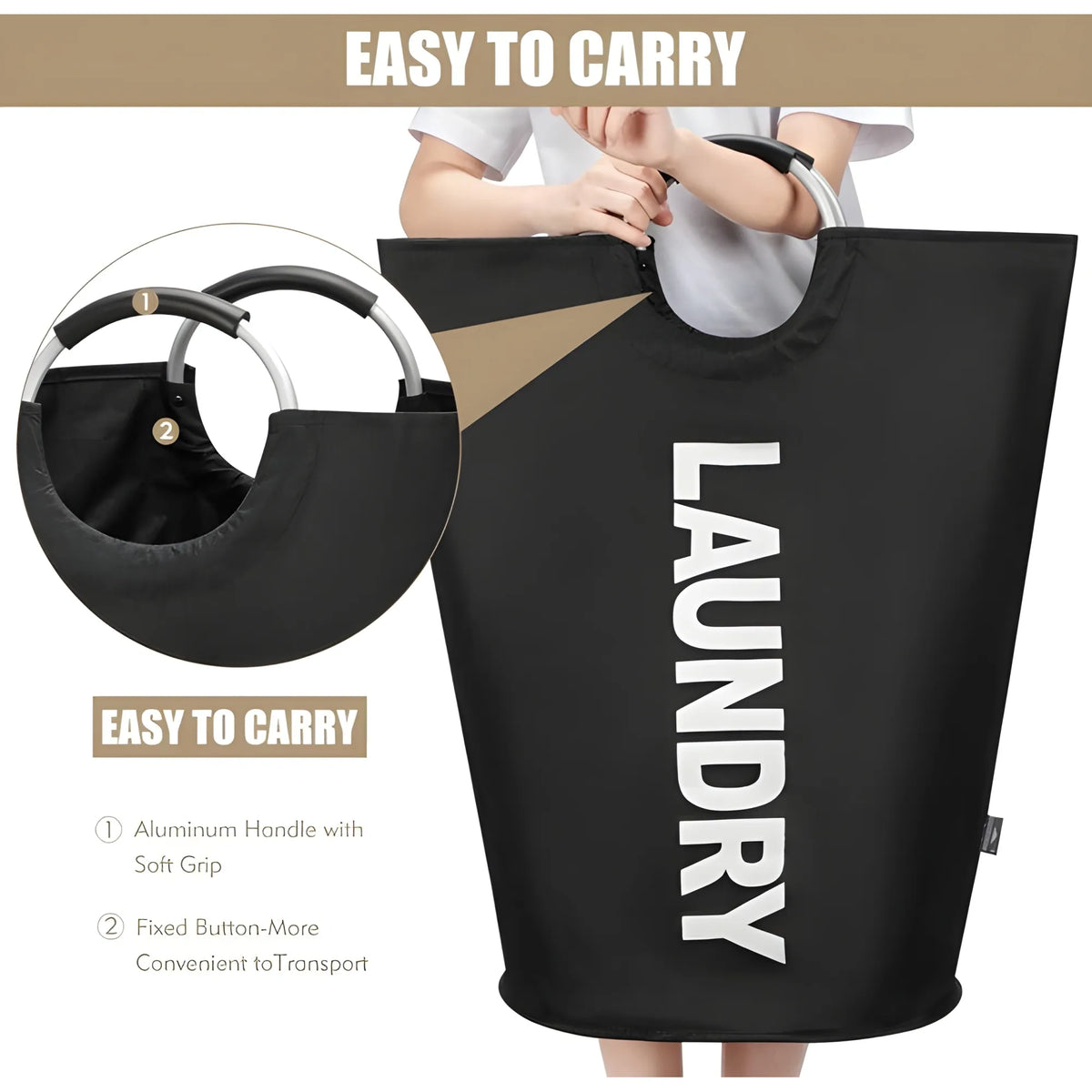 Polyester 90 L Laundry Basket for Clothes Storage Bag (Black)