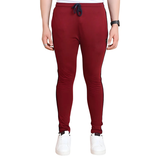 Men's Casual Cotton Striped Full Length Track Pant (maroon) | Men Signature Collection