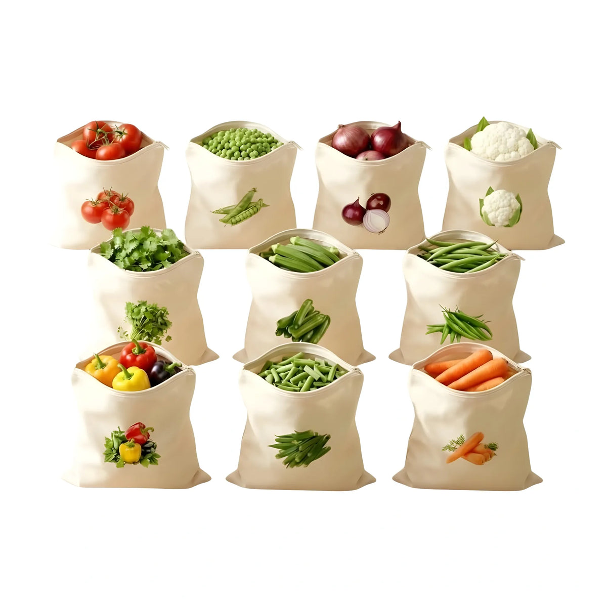 Cotton Vegetable Bag Size 12*12 - 10 Pieces Set (Beige)