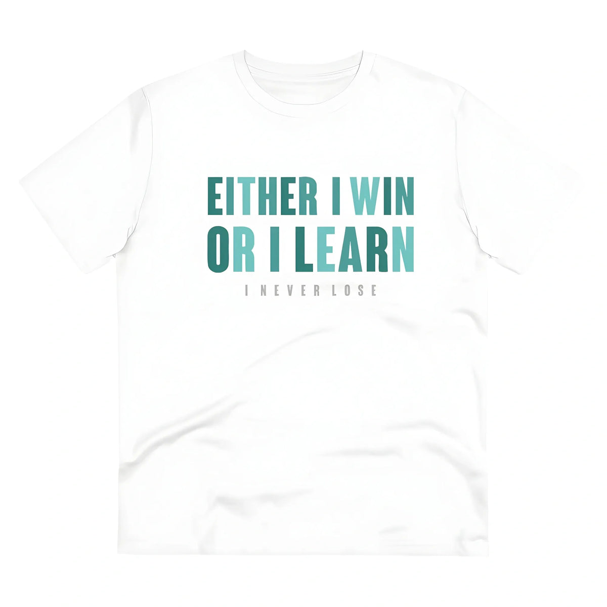 Men's PC Cotton Either I Win Or I Learn Printed T Shirt (Color: White, Thread Count: 180GSM)