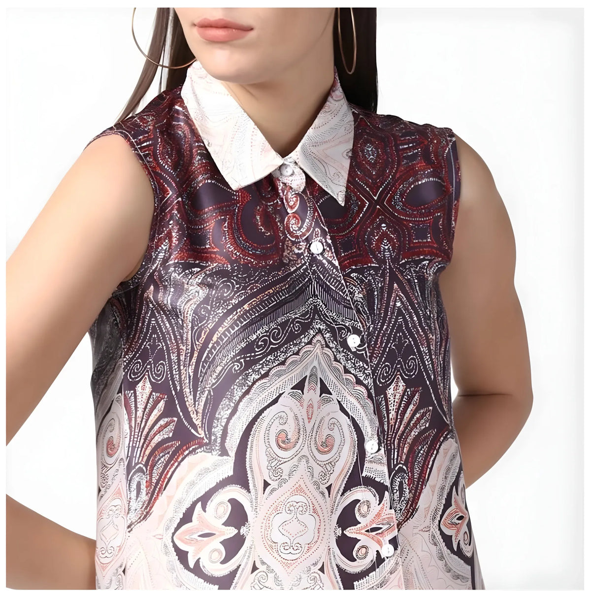 Women's Polyester Printed Sleeveless Above Knee Dress (Orange)