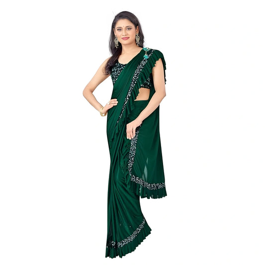 Women's Lycra Solid Saree With Unstitched Blouse (green, 5.5 Mtr) | Women Signature Collection