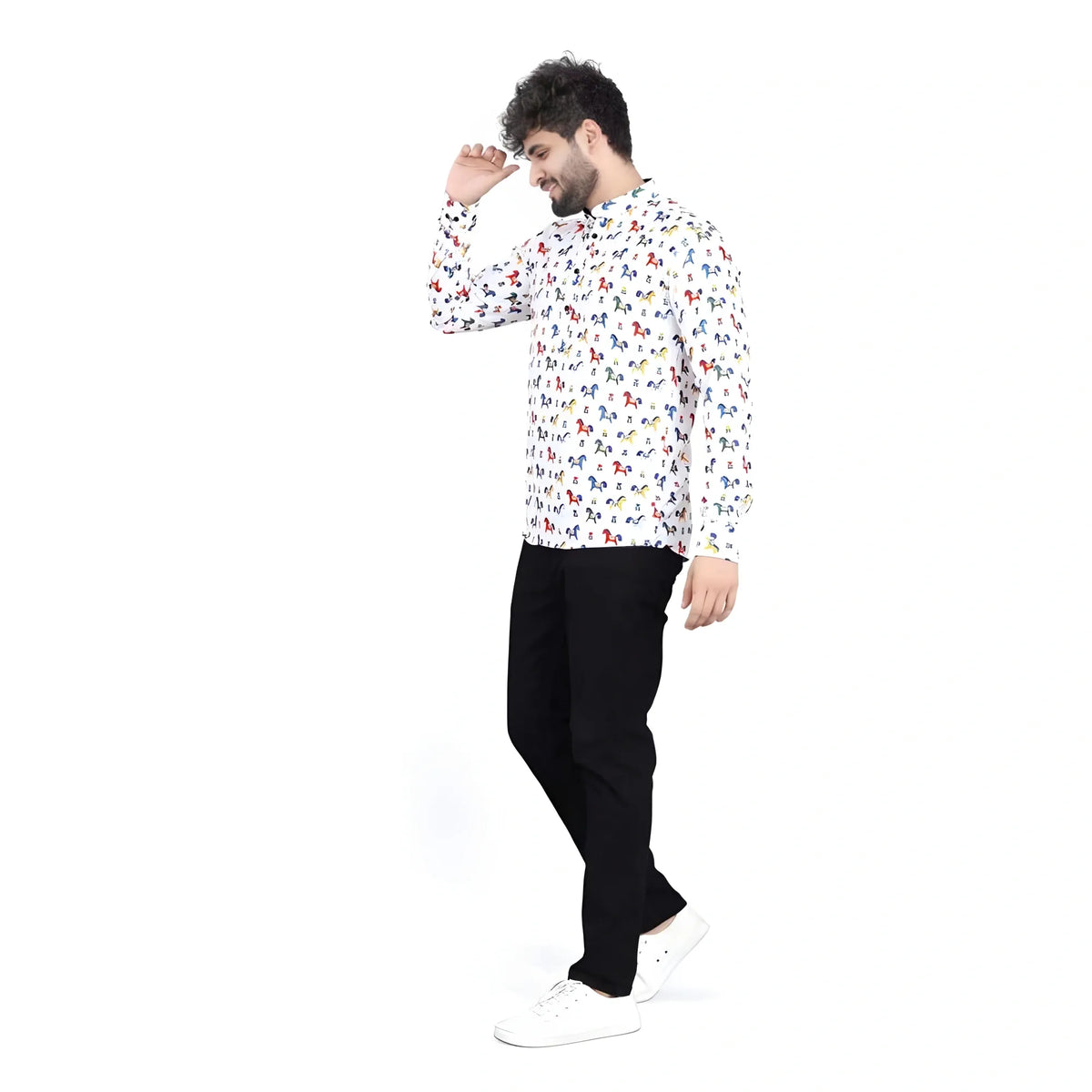 Men's Cotton Blended Printed Full Sleeve Shortkurta (Multicolor)