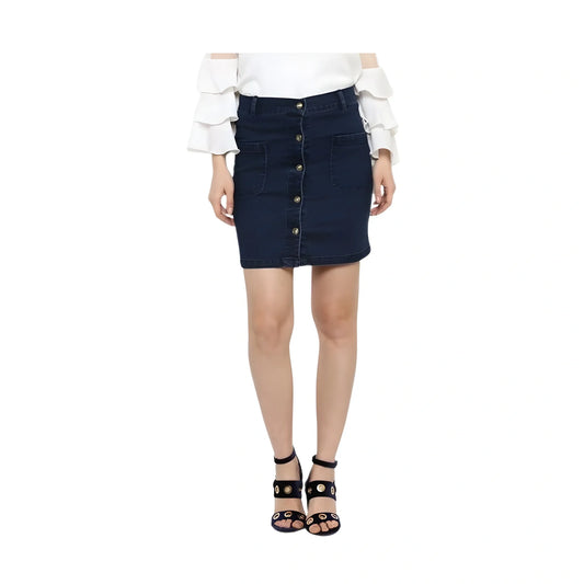 Women's Denim Front Button Buttoned Skirt (blue) | Women Signature Collection