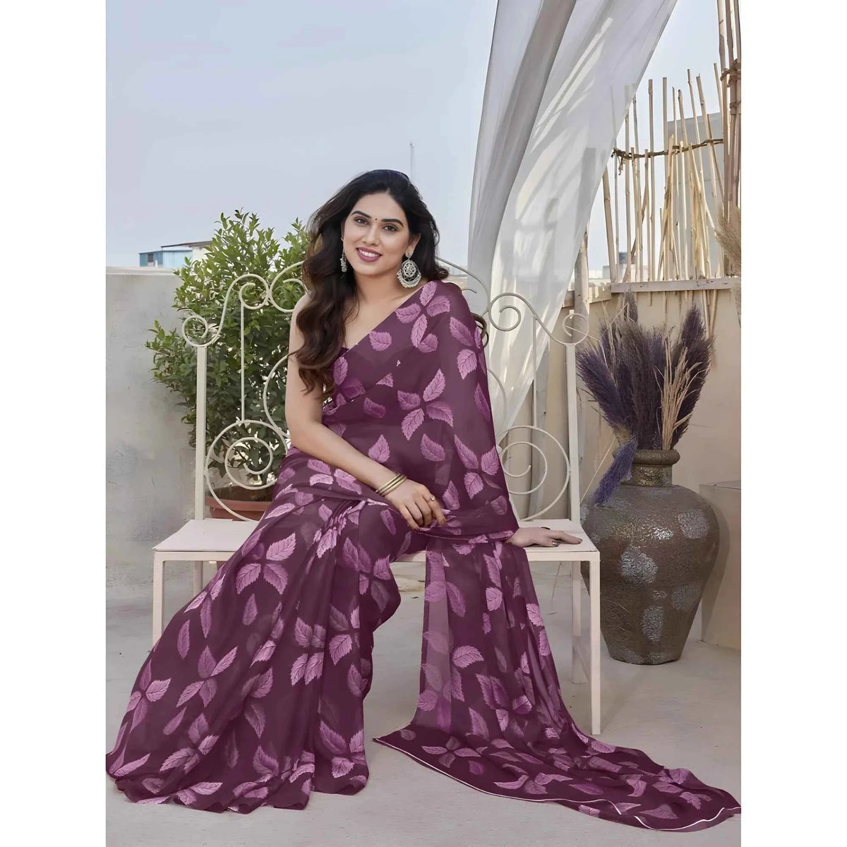 Aurelle Chiffon Printed Saree With Unstitched Blouse