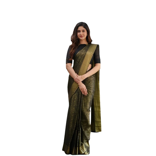Women's Soft Lichi Silk Printed Saree With Unstitched Blouse 5.5Mtr (Green)