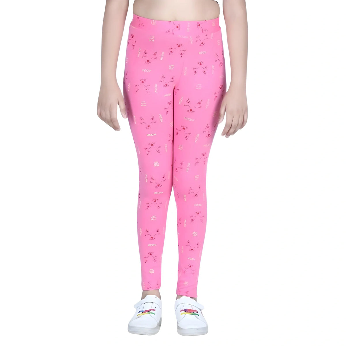 Girl's Cotton Lycra Printed Elasticated Leggings (Pink)