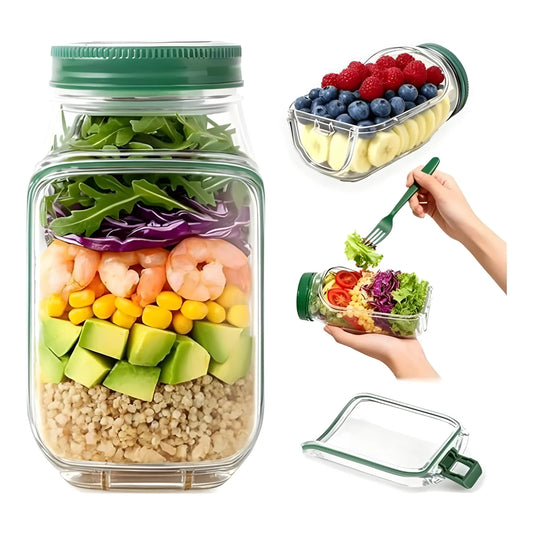 Plastic Salad Container With Dressing Cup (Green)