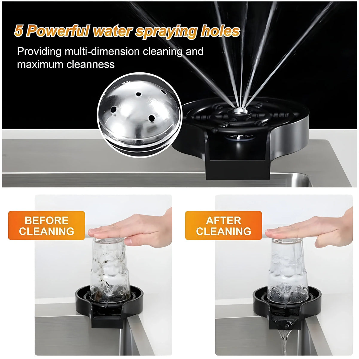 Steel, Plastic Automatic Cup Rinser, Bottle Cleaner, Glass Rinser for Kitchen Sinks