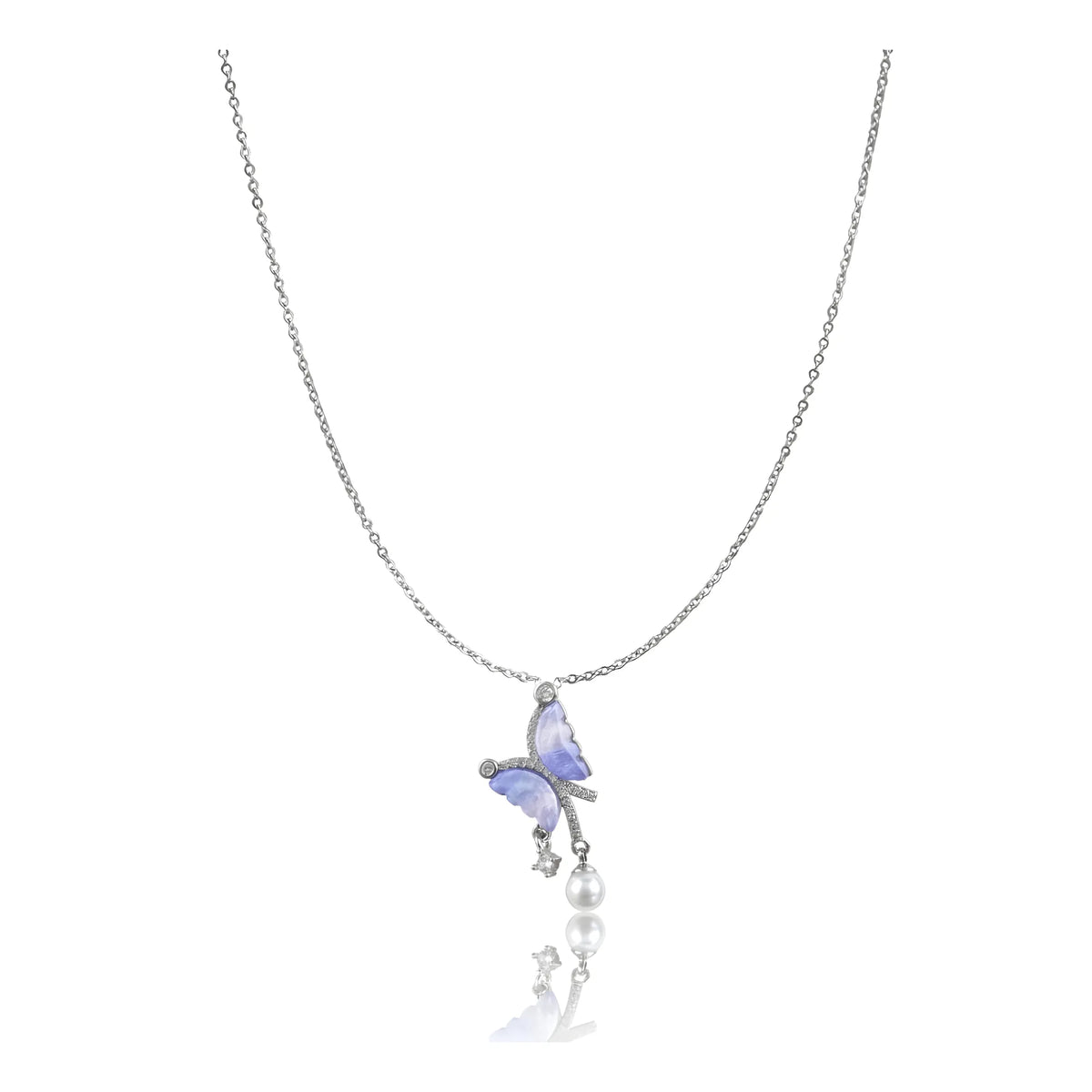 Women's Stainless Steel Butterfly Dailywear Pendent Delicate Chain (Silver Plated)