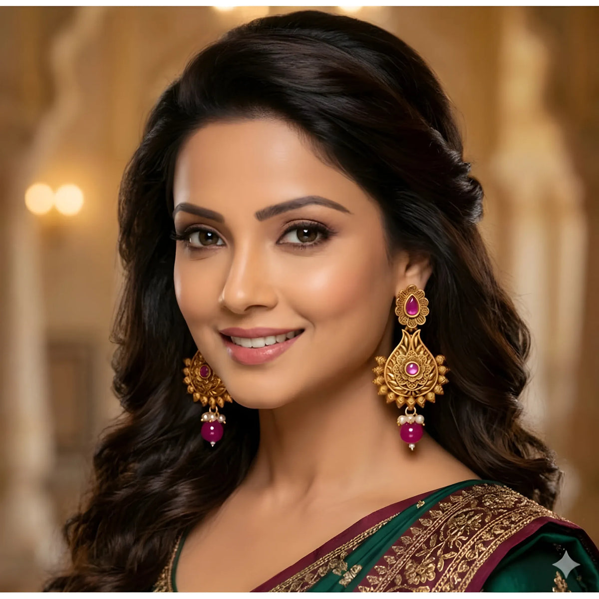 Women's Zinc Alloy Gold Plated Chandbali Earrings (Multicolor)