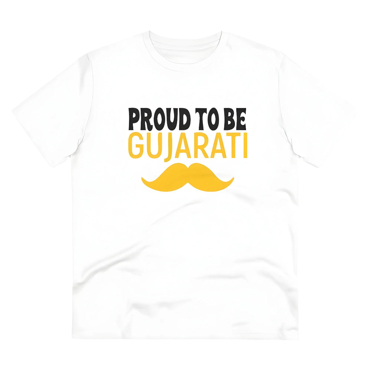 Men's PC Cotton Proud To Be Gujarati Printed T Shirt (Color: White, Thread Count: 180GSM)