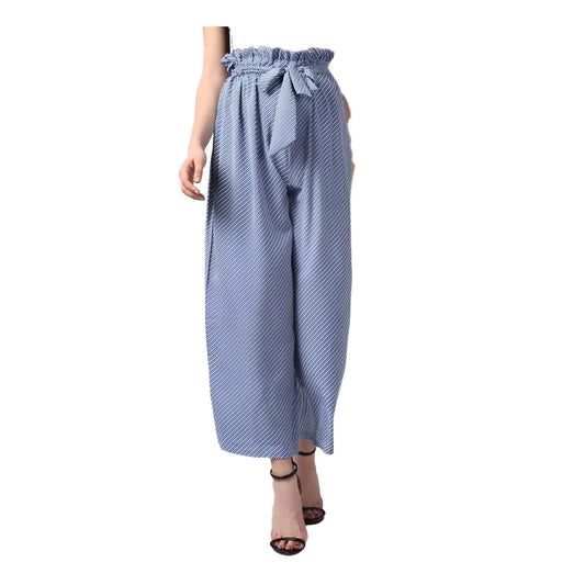 Women's Polyester Striped Elasticated Trousers (blue) | Women Signature Collection