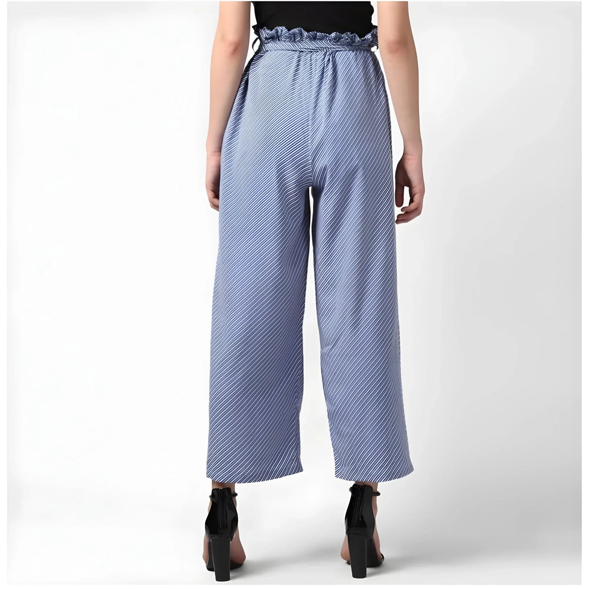 Women's Polyester Striped Elasticated Trousers (blue) | Women Signature Collection