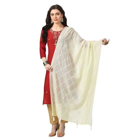 Women's Chanderi Self Design Dupatta (Off White, Length:  Free Size)