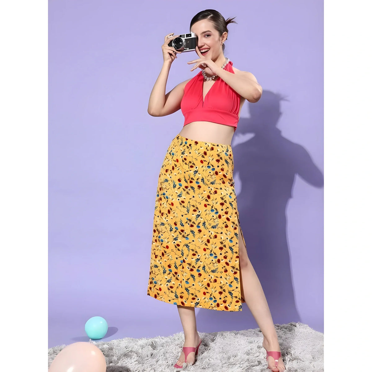 Women's Polyester Floral Side Zip Skirt (multicolor) | Women Signature Collection