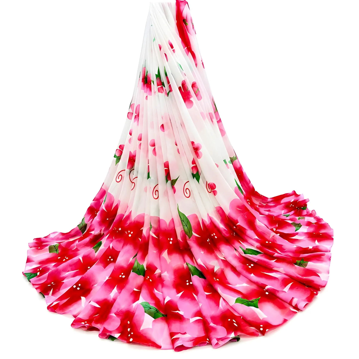 Women's Georgette Floral Printed Saree With Unstitched Blouse 5.5Mtr (White-Pink)