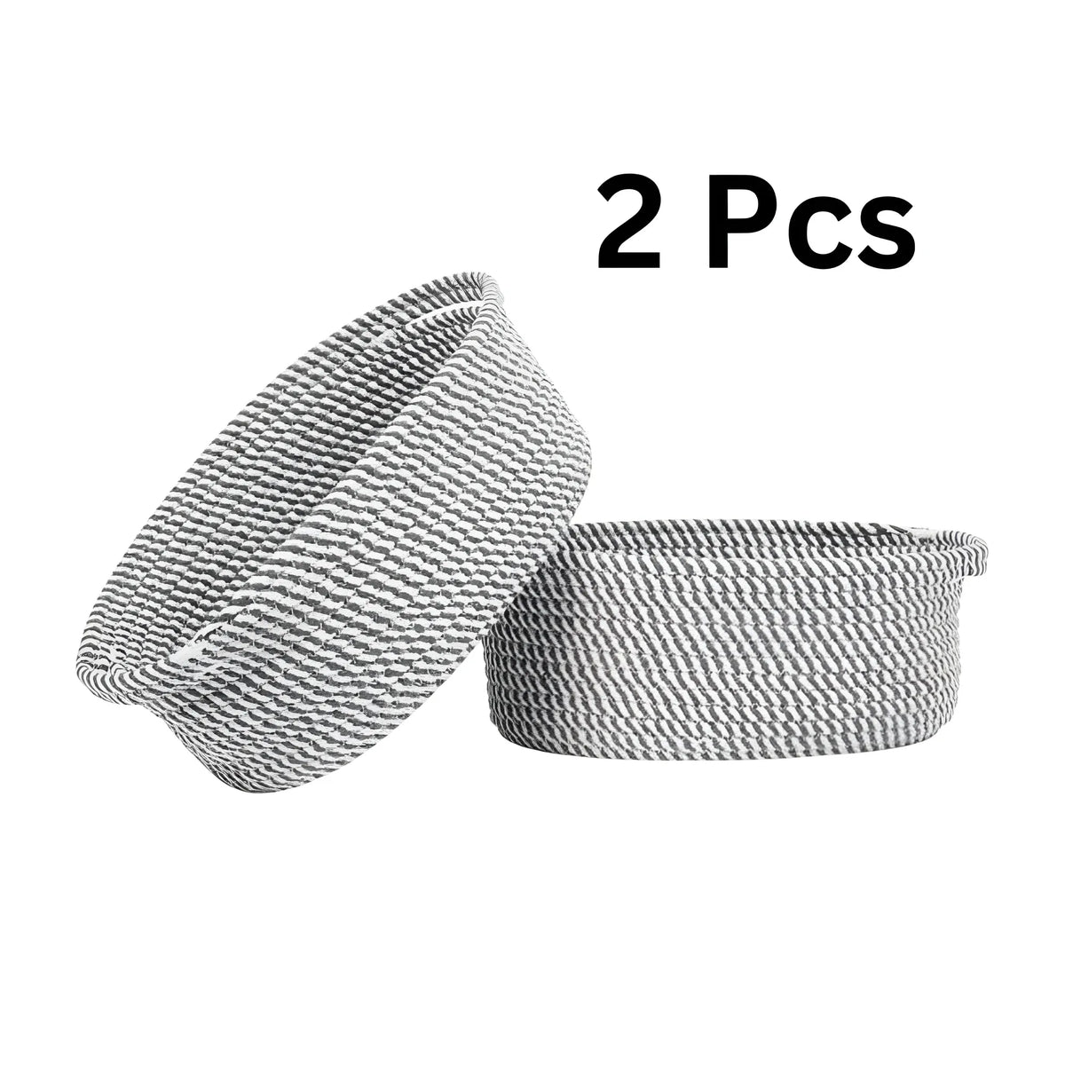 Cotton 10x7x4 Inch 2 Pcs Oval Storage Basket For Clothes (Grey)