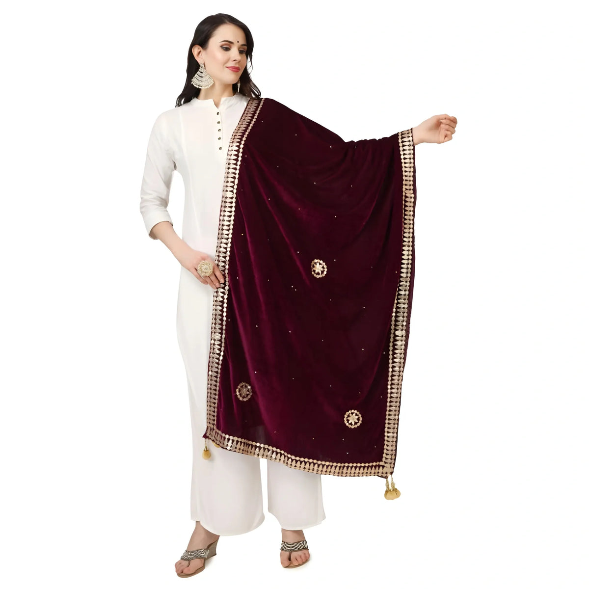 Women's Velvet Gotta Patti Dupatta (Purple, Length:  2.25 to 2.50 Mtr)