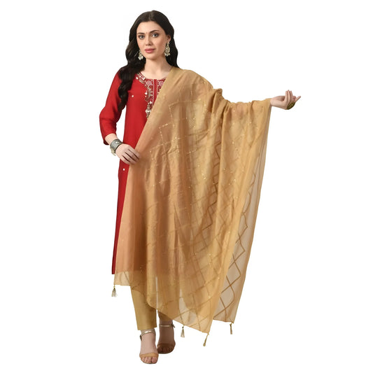 Women's Chanderi Self Design Dupatta (Gold, Length:  Free Size)