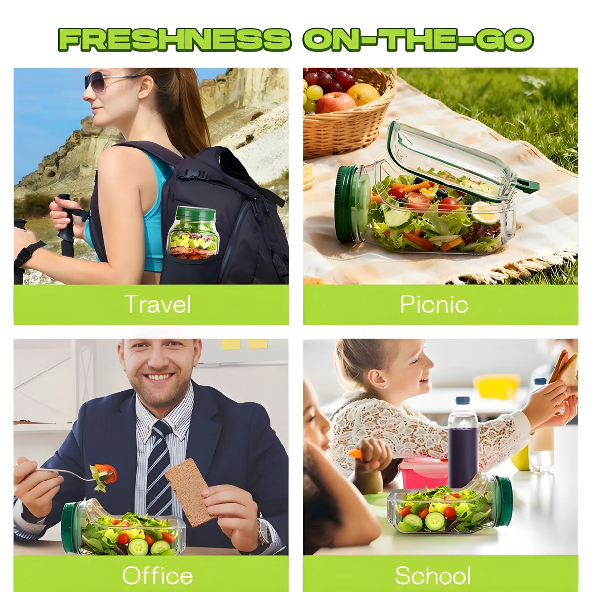 Plastic Salad Container With Dressing Cup (Green)