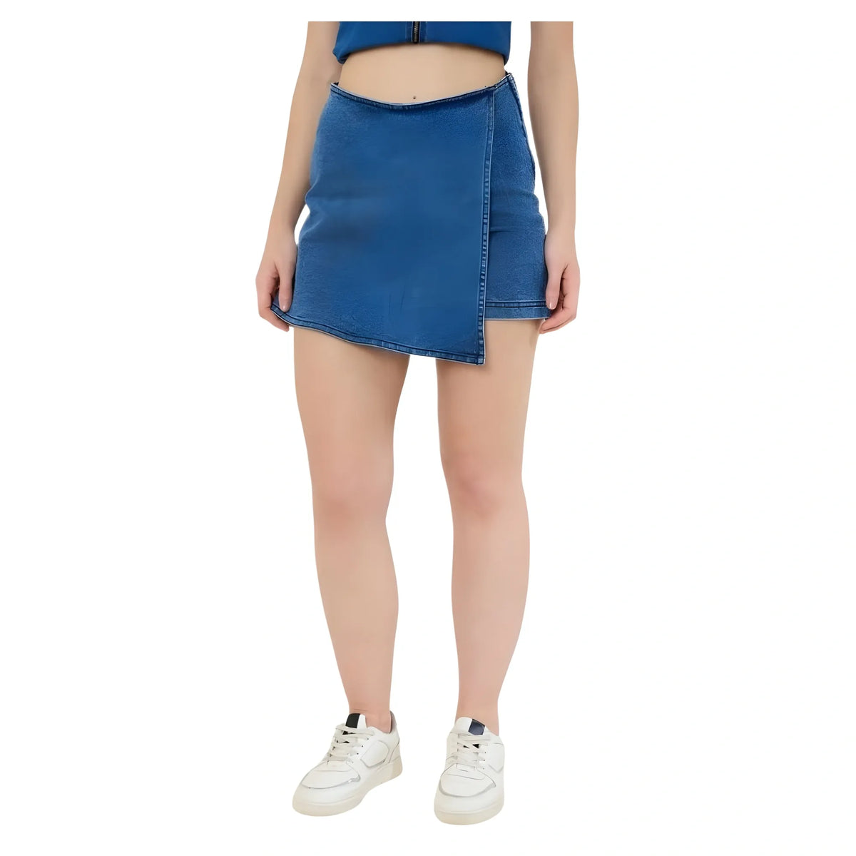 Women's Denim Lycra Solid Zip Closure Skorts (blue) | Women Signature Collection