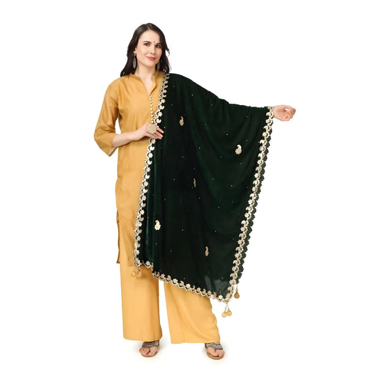 Women's Velvet Gotta Patti Dupatta (Green, Length:  2.25 to 2.50 Mtr)