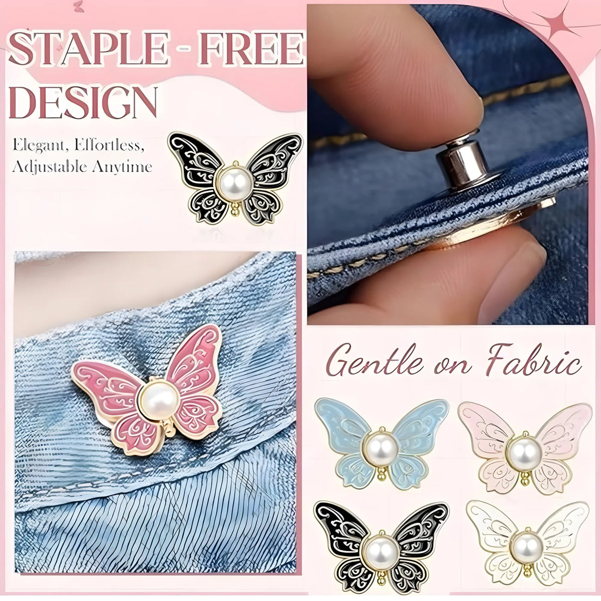Pack of 3 Jeans Clip Butterfly (Multicolor)