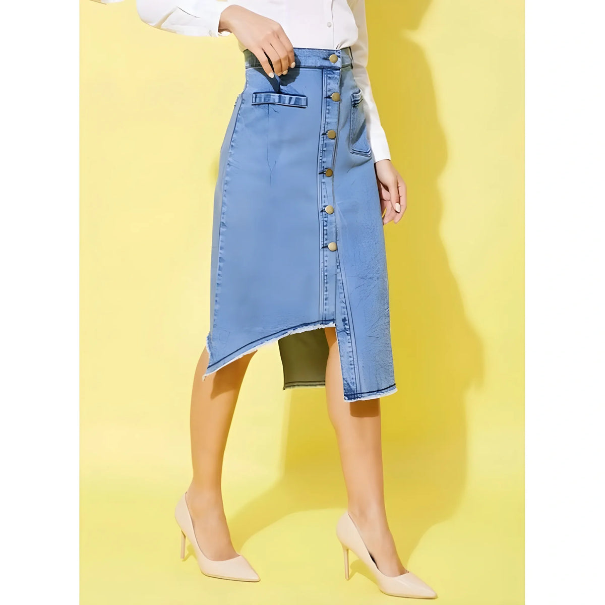 Women's Denim Hi Lo Buttoned Skirt (blue) | Women Signature Collection