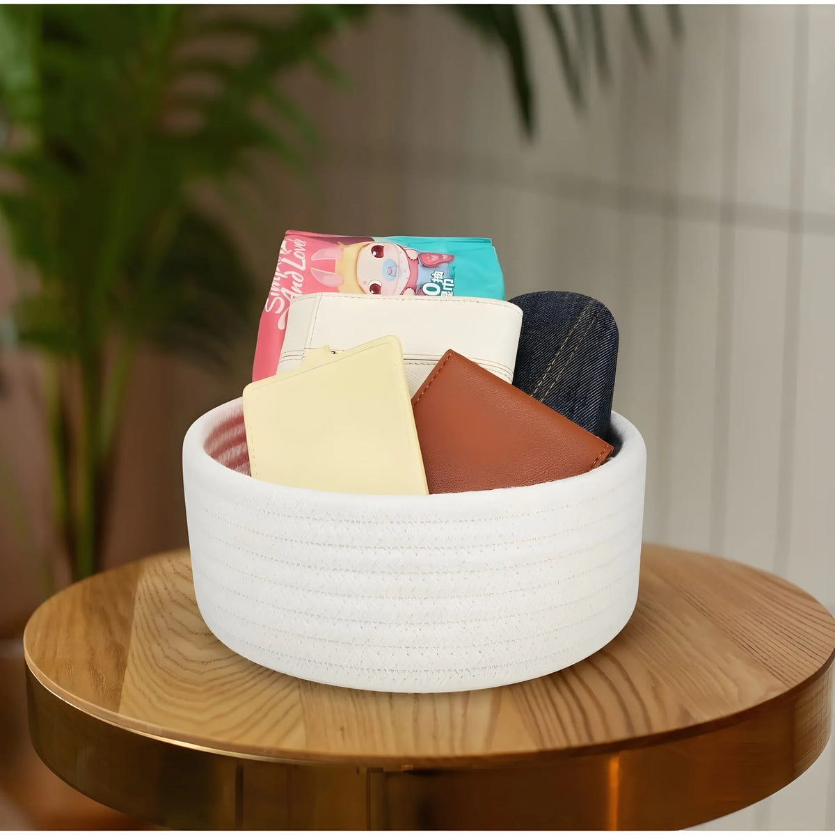 Cotton 8x3 Inch Round 1 Pcs Bedside Organizer With Out Lid (White)