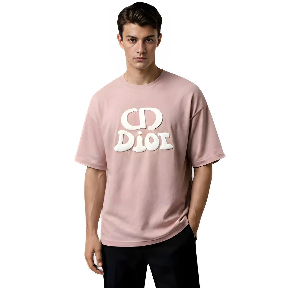 Men's Cotton Blend Printed Oversized Round Neck Half Sleeve T-Shirt (Pink)