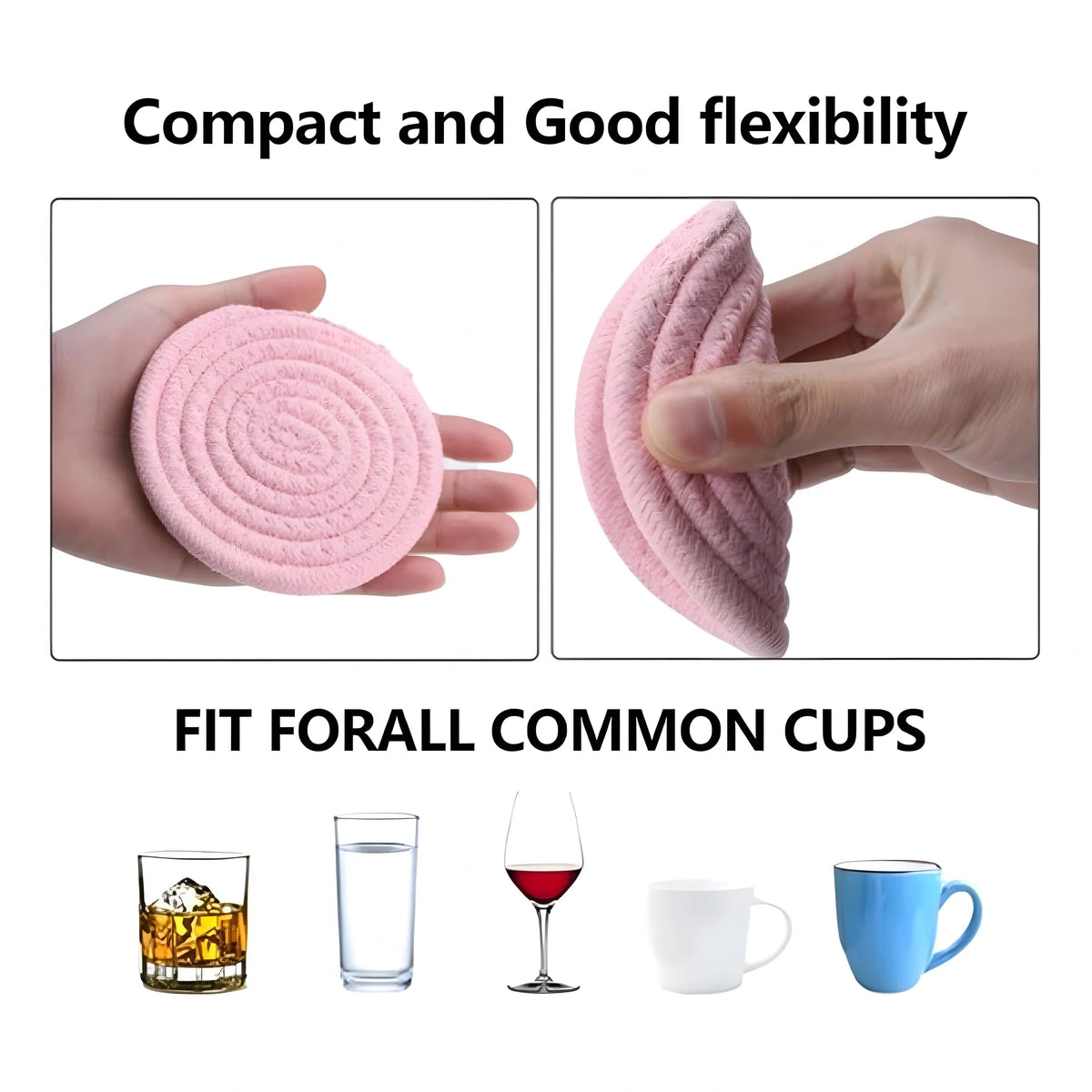 Cotton Rope Drink Coasters 6 Pcs Set (Pink)