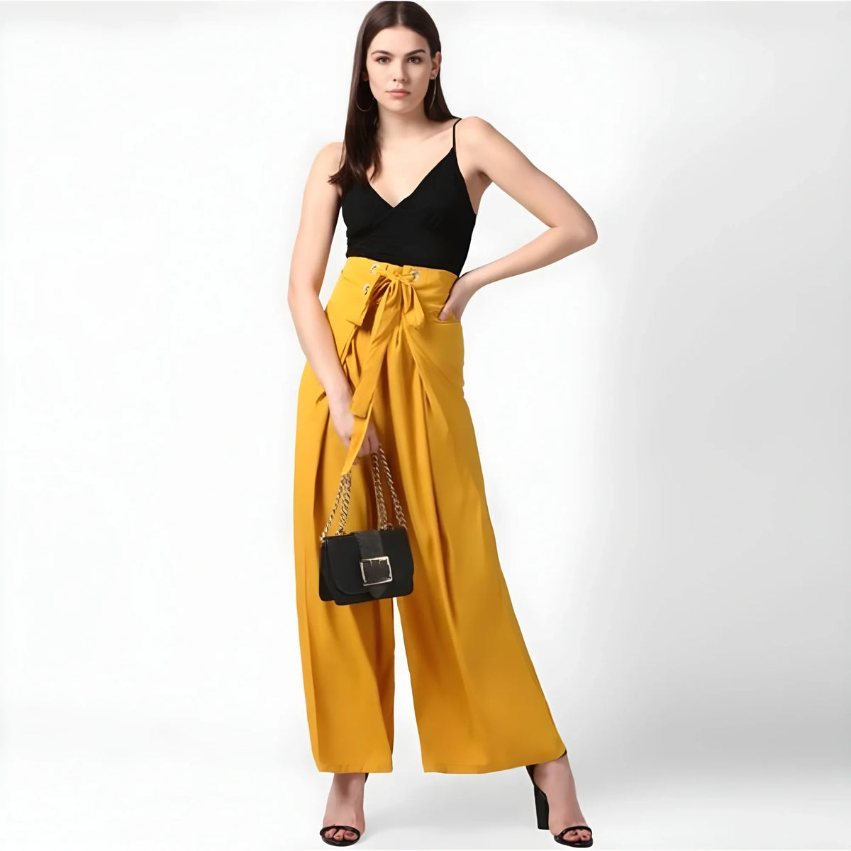 Women's Polyester Solid Smocked Trousers (yellow) | Women Signature Collection