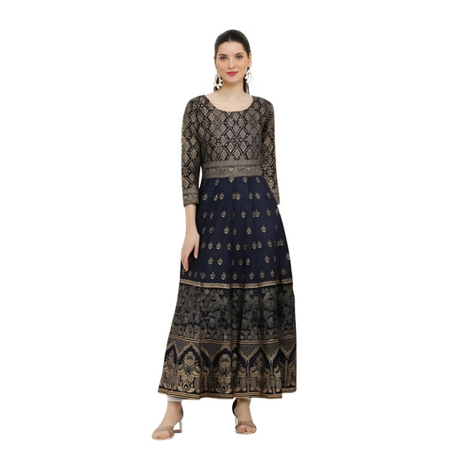 Women's Casual Rayon 3-4th Sleeves Anarkali Kurti (Blue)