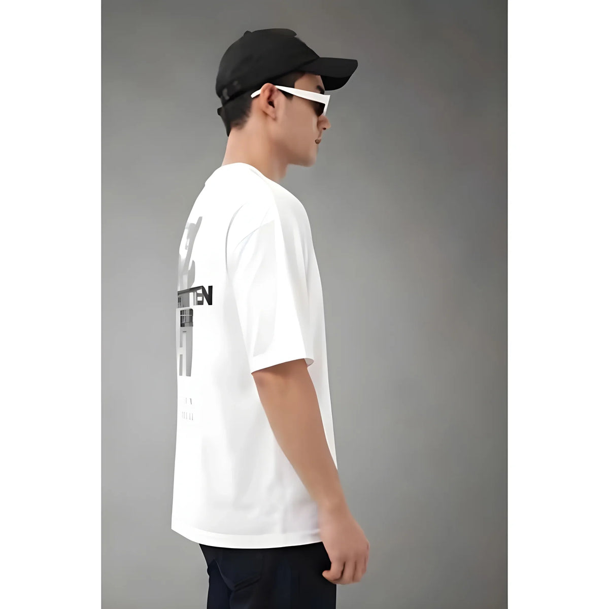 Men's Cotton Blend Printed Oversized Round Neck Half Sleeve T-Shirt (White)