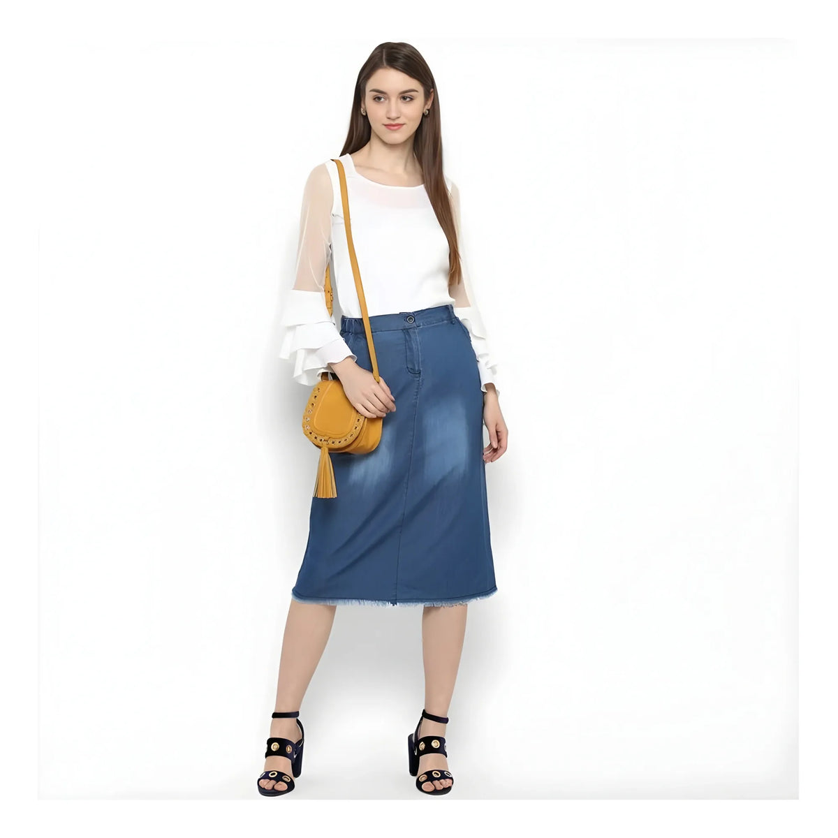 Women's Denim Washed Buttoned Skirt (blue) | Women Signature Collection