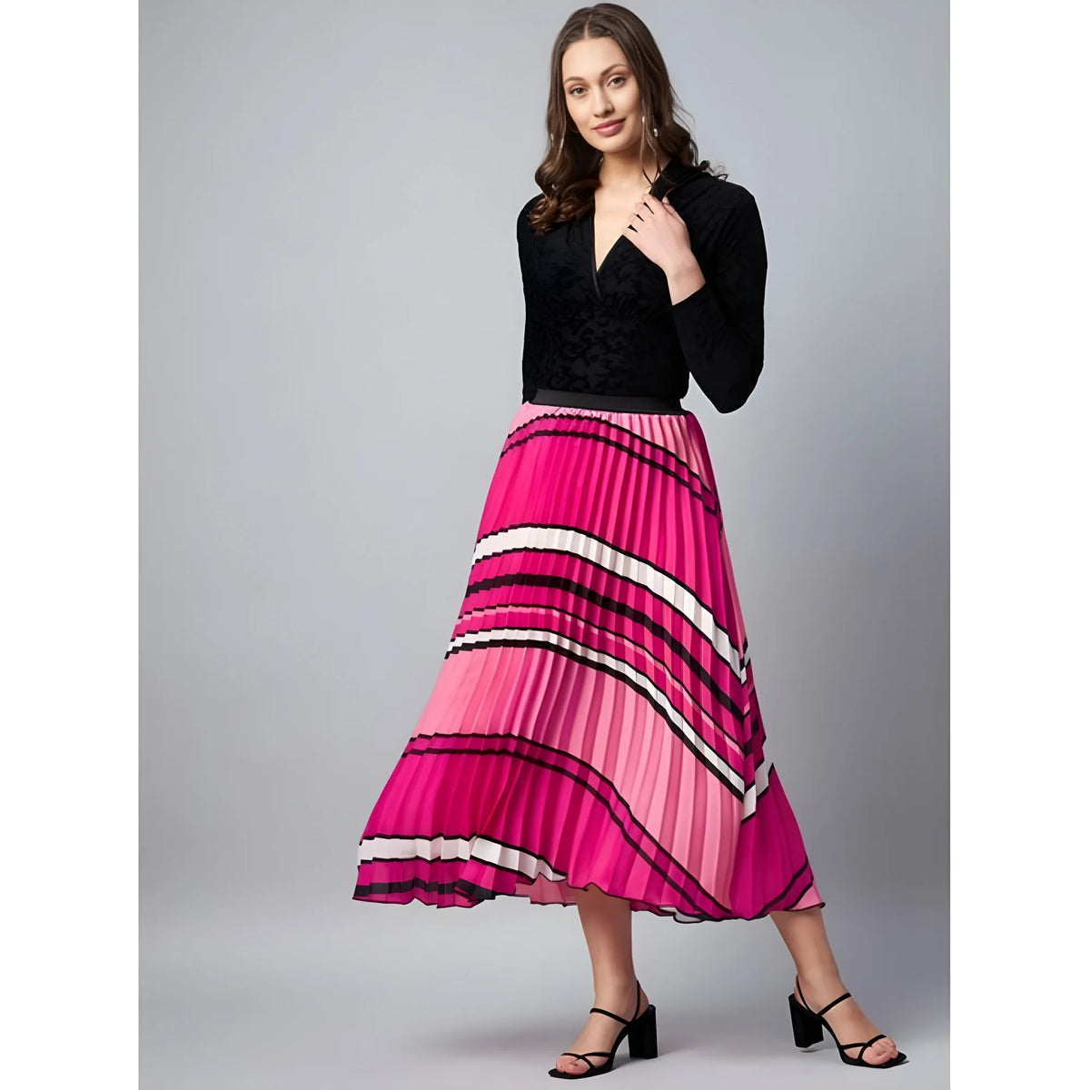 Women's Satin Pleated Elasticated Skirt (pink) | Women Signature Collection
