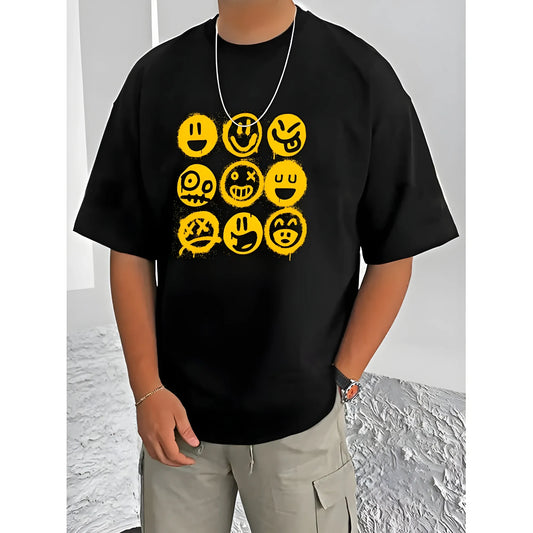 Men's Casual Cotton Blend Printed Round Neck Half Sleeve T-Shirt (Black)