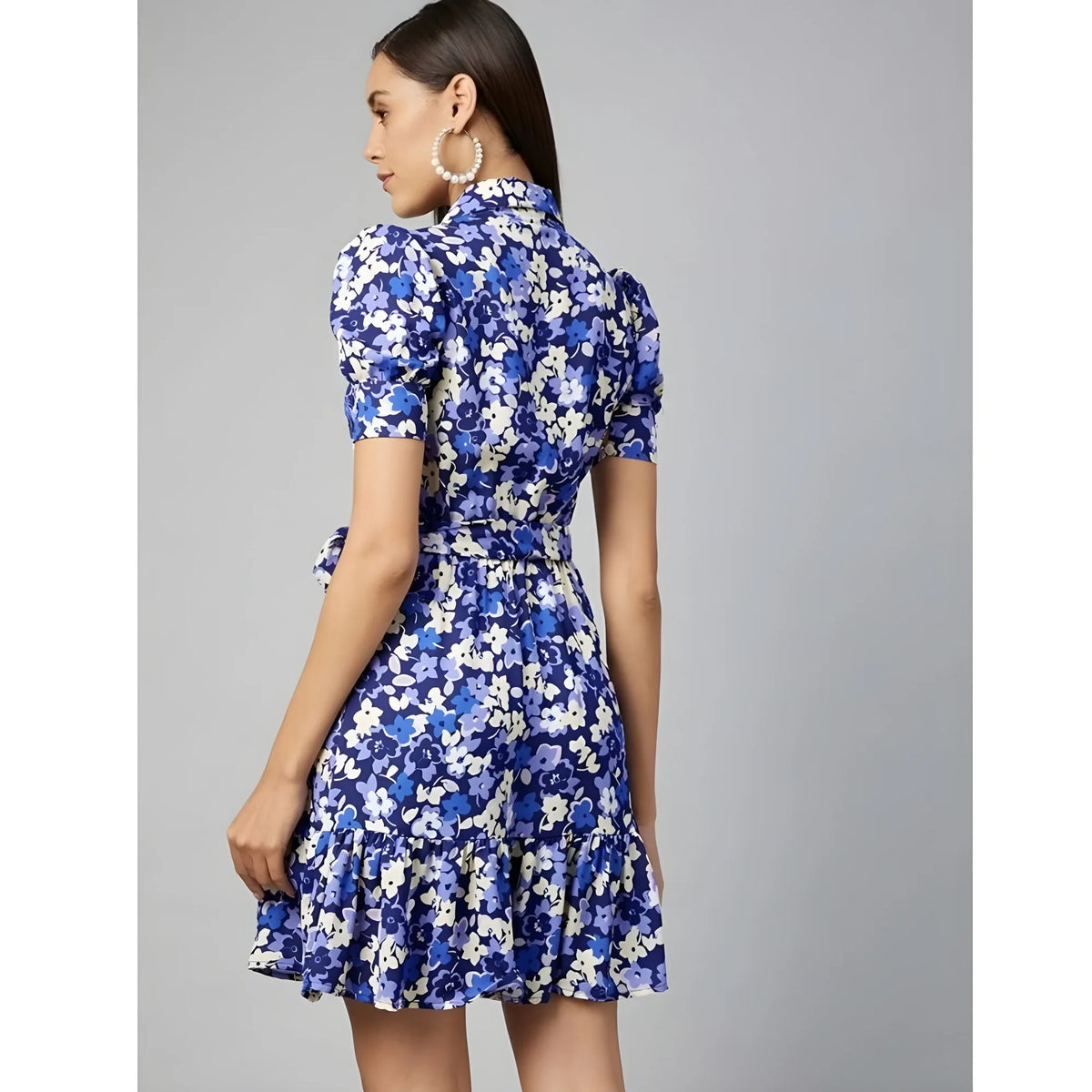 Women's Polyester Floral Short Sleeve Above Knee Dress (blue Purple) | Women Signature Collection
