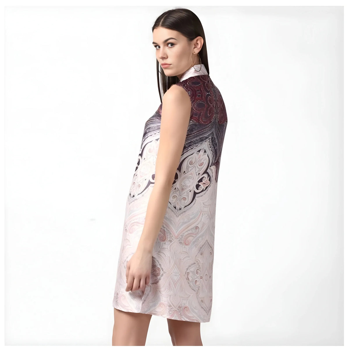 Women's Polyester Printed Sleeveless Above Knee Dress (Orange)