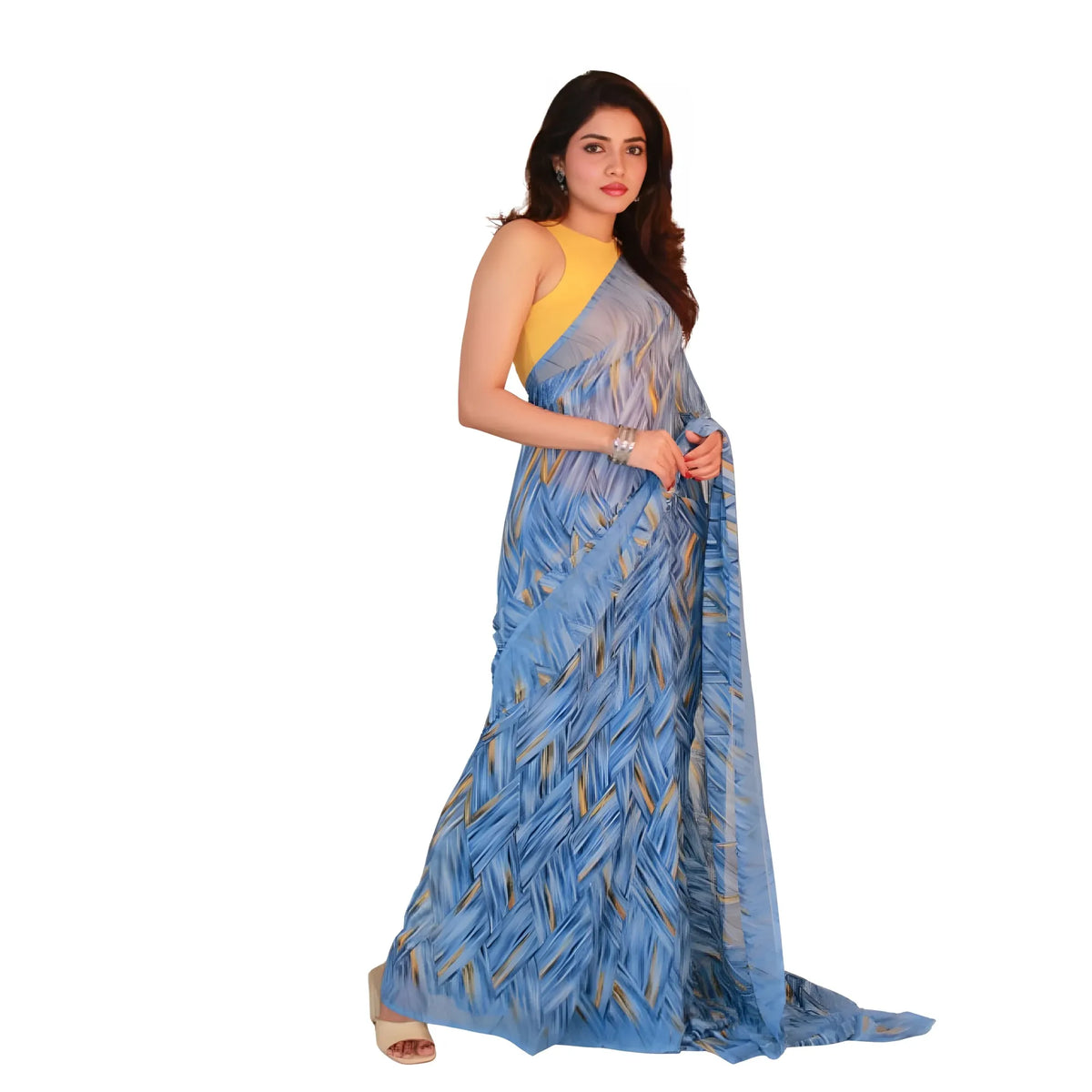 Women's Georgette Printed Saree With Unstitched Blouse 5.5Mtr (Blue)
