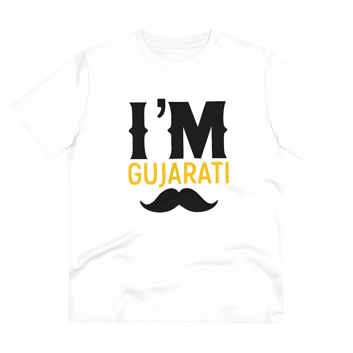 Men's PC Cotton I Am Gujarati Printed T Shirt (Color: White, Thread Count: 180GSM)