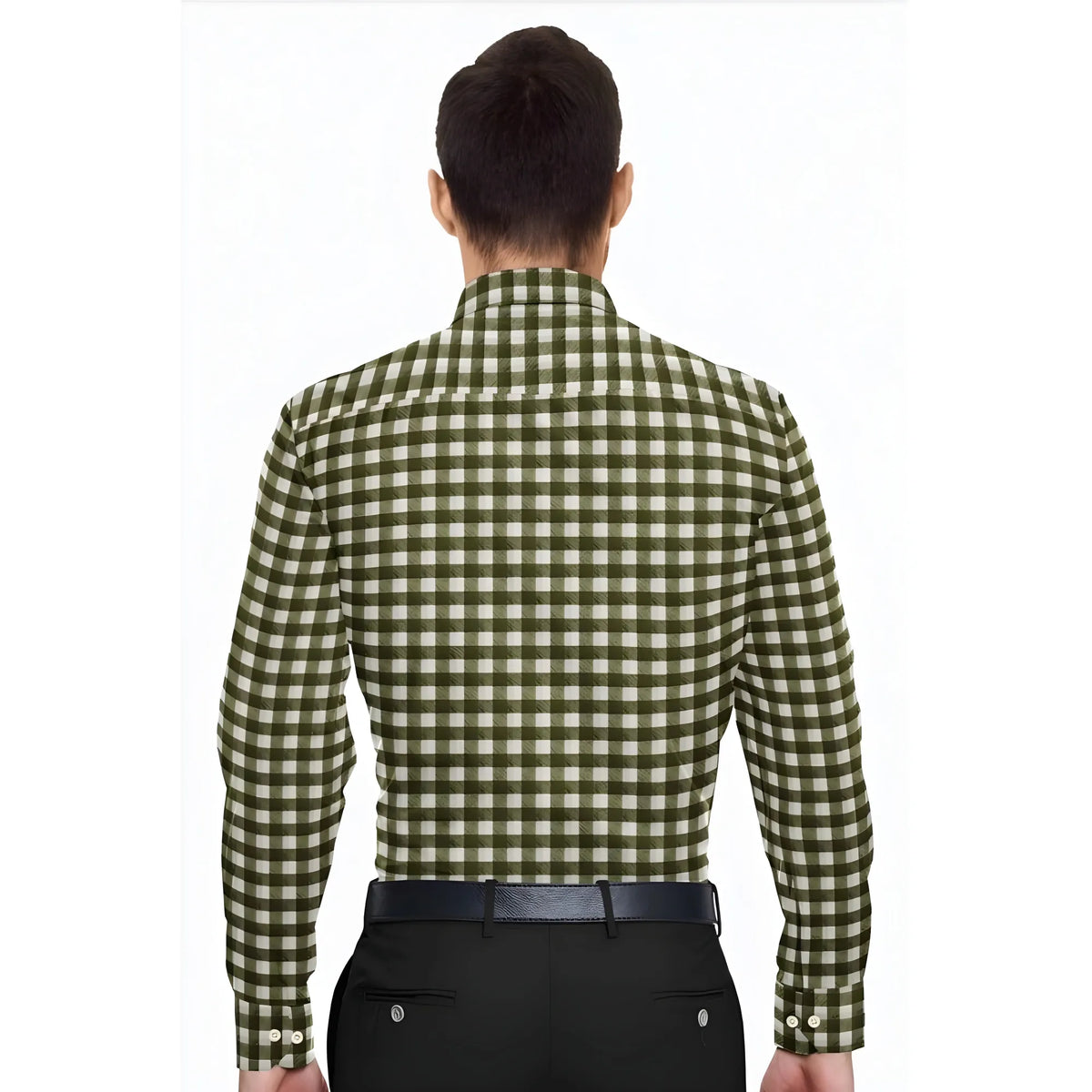 Men's Cotton Blended Checked Full Sleeve Shirt (White-Green)