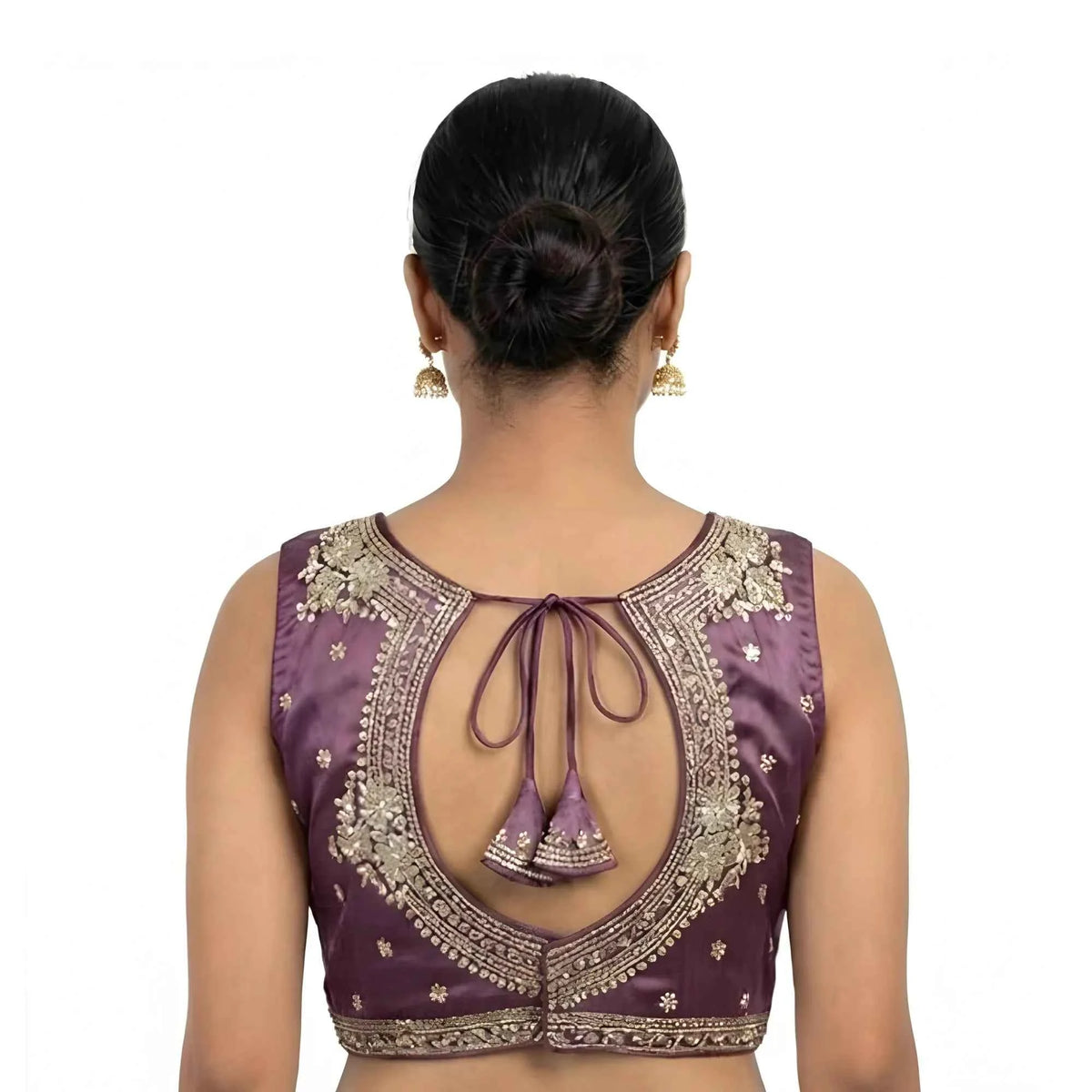 Ishara Silk Embroidered V-Neck Sleeveless Readymade Padded Blouse