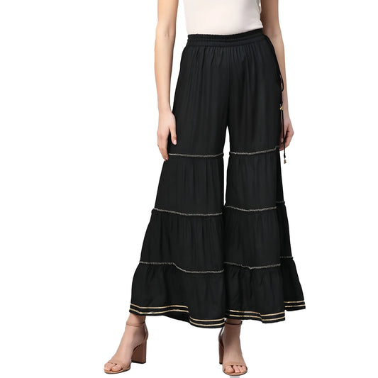 Women's Casual Solid Rayon Sharara (black) | Women Signature Collection
