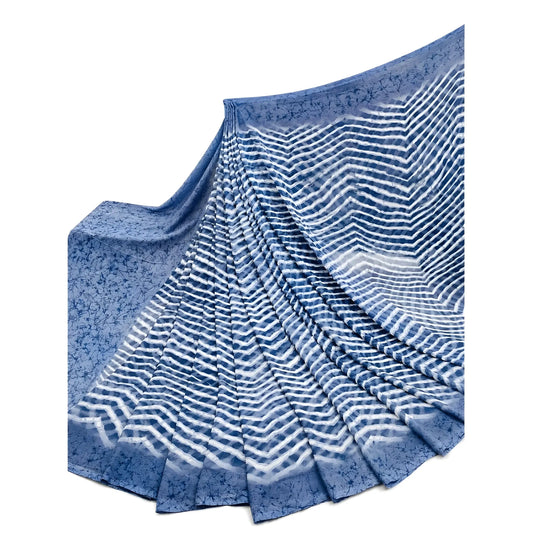 Women's Georgette Printed Saree With Unstitched Blouse 5.5Mtr (Blue)