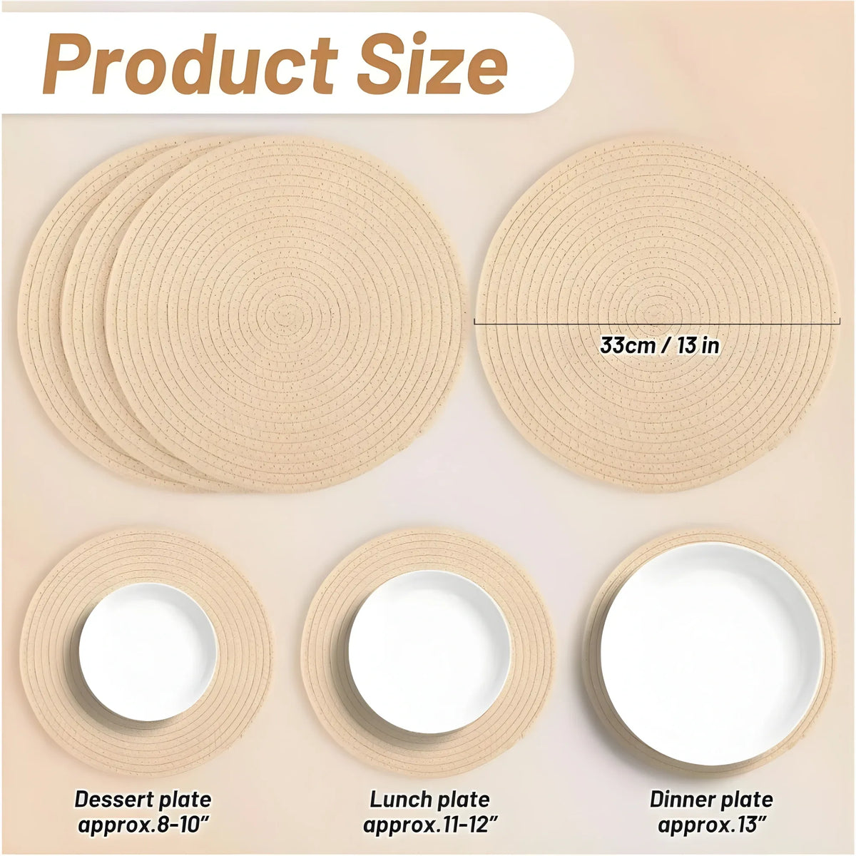 Cotton Dining Table Round Placemat Mats Set of 4 (Cream)