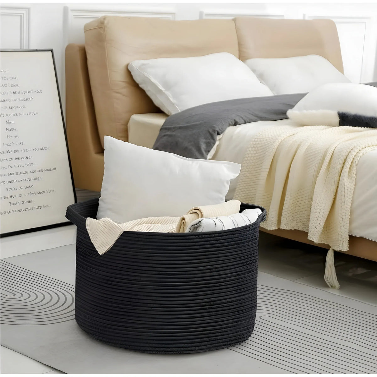 Cotton Pack Of_1 14x12 Inch Storage Basket For Clothes With Out Lid (Black)