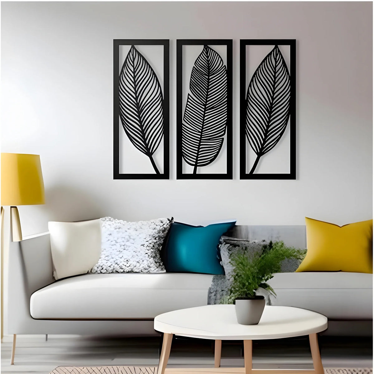 Wooden 3 Pieces Leaf Wall Art Panel Frame for Home Decor